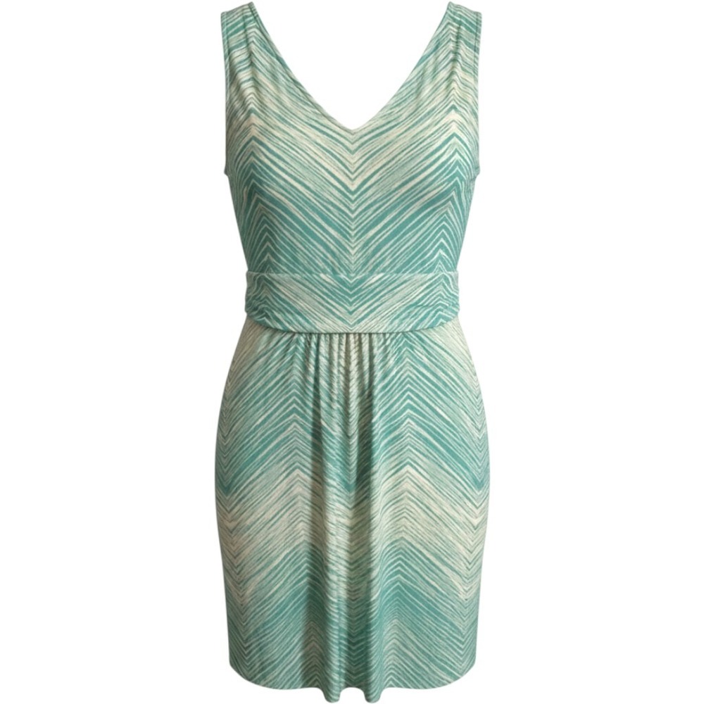 Tommy Bahama Dress Women Medium Teal White Wave Print Viscose EUC Preppy Vintage